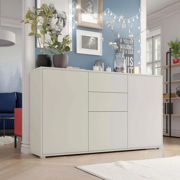Credenza 141x93h cm 2 cassetti 3 ante moderna beige cashmere Eindhoven
