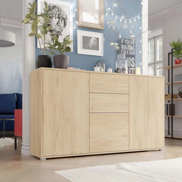 Credenza 141x93h cm 2 cassetti 3 ante moderna rovere Eindhoven