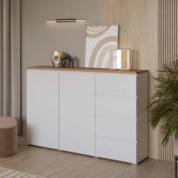 Credenza 150x100h cm 2 ante 4 cassetti bianco rovere Ischia