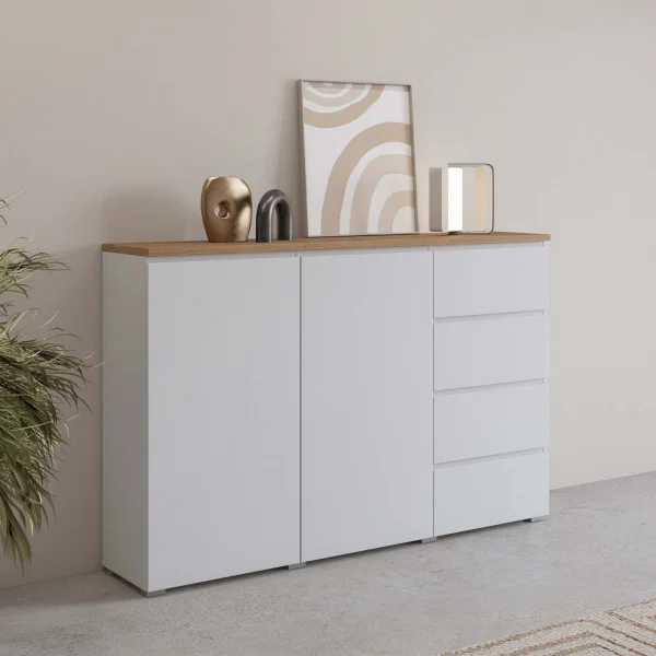 Credenza 150x100h cm 2 ante 4 cassetti bianco rovere Ischia
