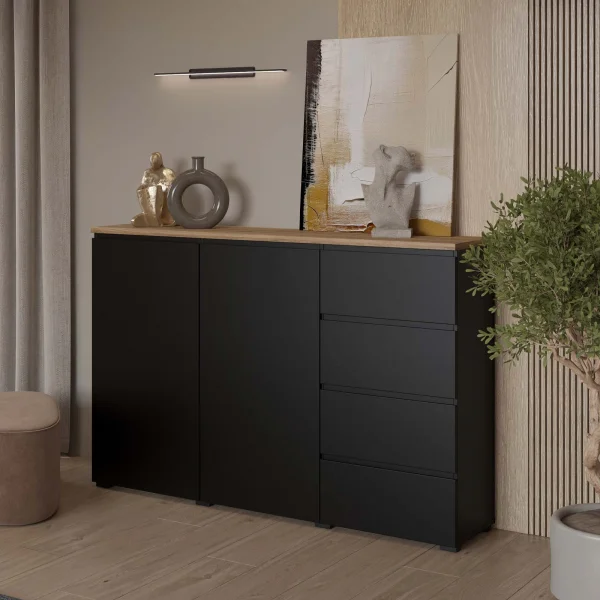 Credenza 150x100h cm 2 ante 4 cassetti nero rovere Ischia