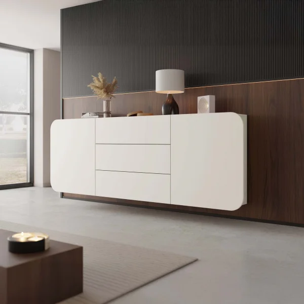 Credenza 180x70h cm sospesa 2 ante 3 cassetti beige Volia