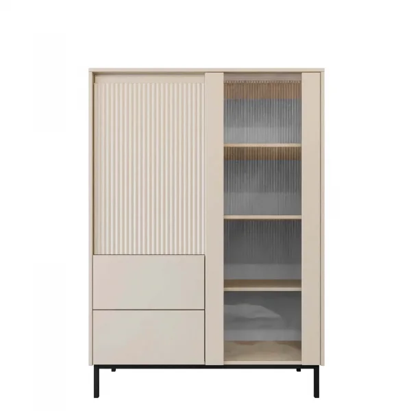 Credenza alta 104x146h cm 2 ante 2 cassetti design cannettato beige cashmere Strike
