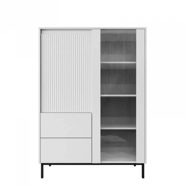 Credenza alta 104x146h cm 2 ante 2 cassetti design cannettato bianco Strike