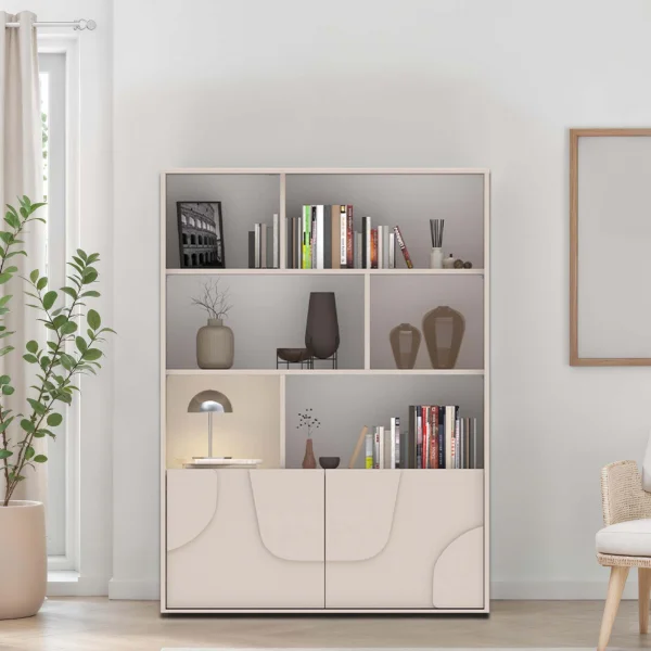 Credenza alta 105x141h cm 2 ante con vani a vista design in rilievo beige cashmere Sonia
