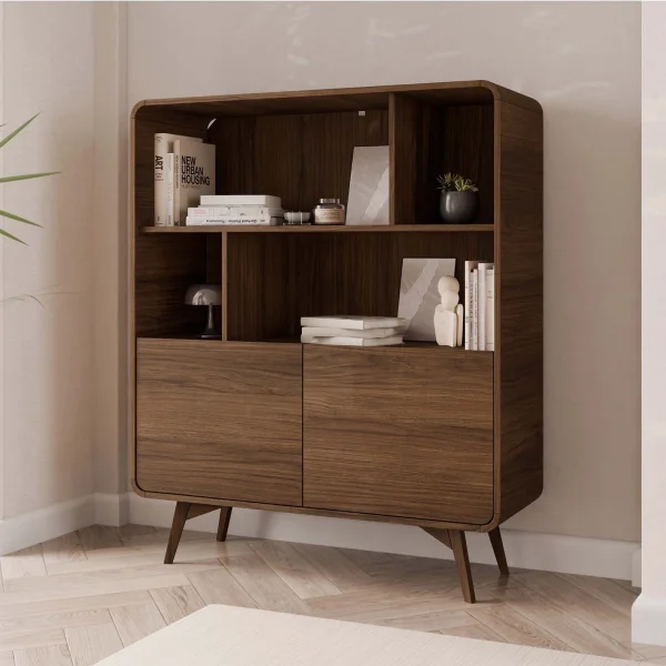 Credenza alta 108x130h cm 2 ante e vani a vista rovere scuro Walden