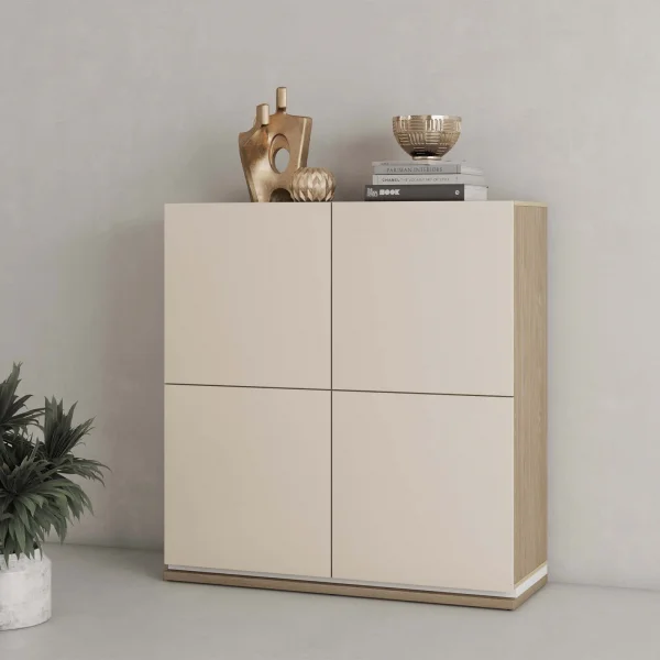 Credenza alta 120x125h cm 4 ante con led beige rovere Lyve