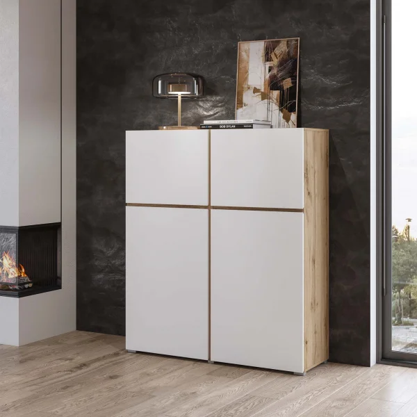 Credenza alta 120x139h cm 4 ante bianco rovere Lolla