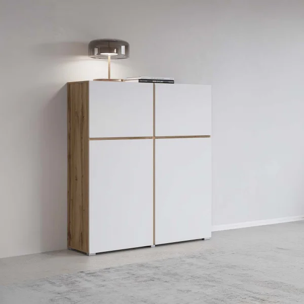 Credenza alta 120x139h cm 4 ante bianco rovere Lolla