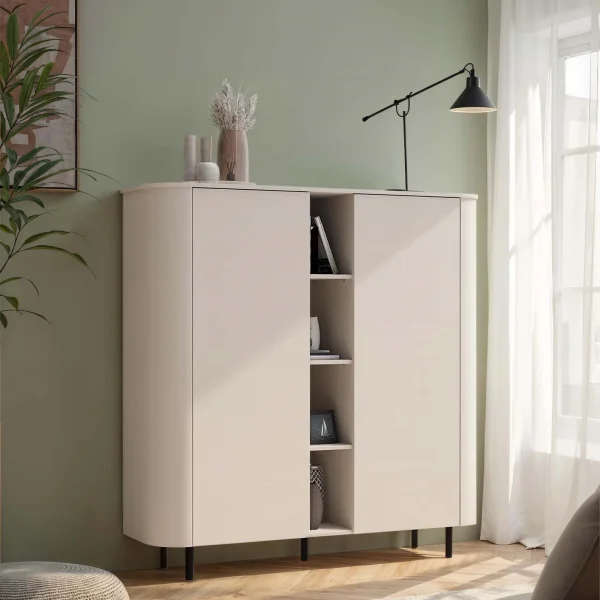 Credenza alta 150x154h cm 2 ante 4 vani a giorno beige cashmere Lucrezia
