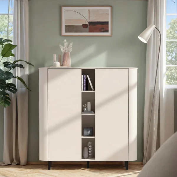Credenza alta 150x154h cm 2 ante 4 vani a giorno beige cashmere Lucrezia
