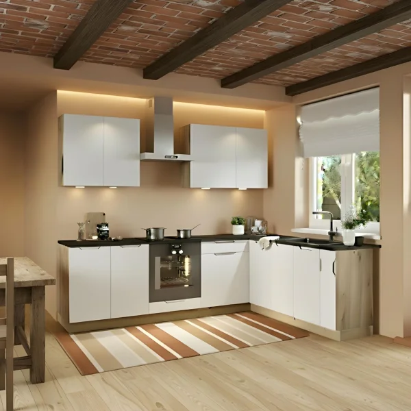 Cucina angolare 260x200cm completa componibile moderna grigio chiaro Etrax