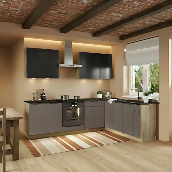 Cucina angolare 260x200cm completa componibile moderna marrone antracite Etrax