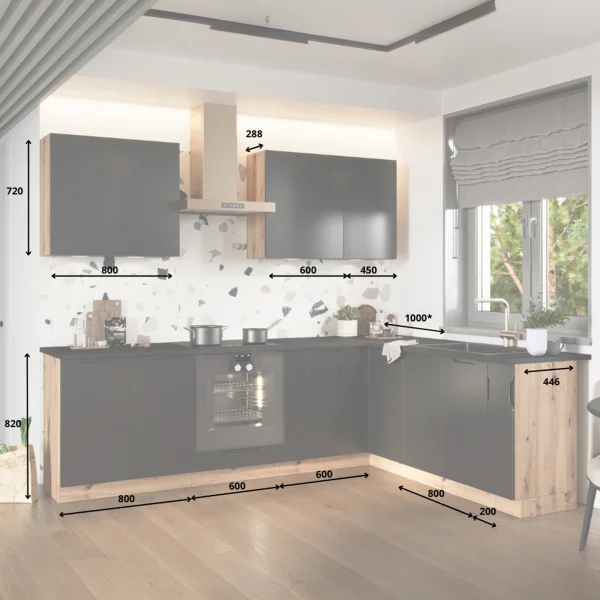 Cucina angolare 260x200cm completa componibile moderna marrone antracite Etrax
