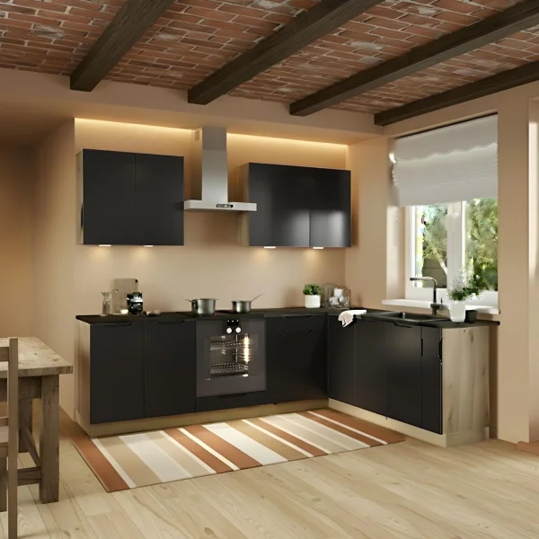 Cucina angolare 260x200cm completa componibile moderna nera Etrax