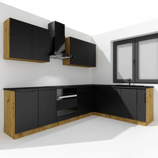 Cucina angolare 260x200cm completa componibile moderna nera Etrax