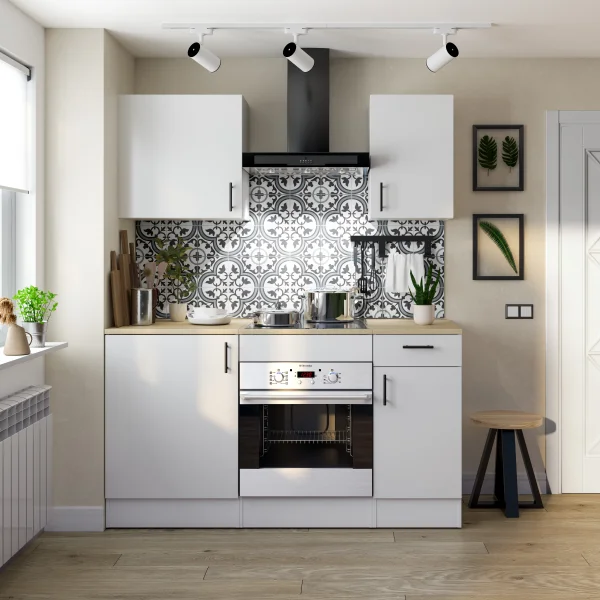 Cucina lineare 160 cm componibile bianco lucido rovere Kimera 5