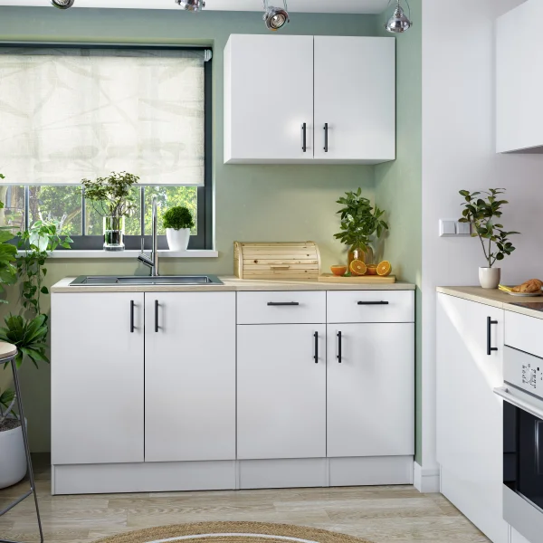 Cucina lineare 160 cm componibile bianco lucido rovere Kimera 6