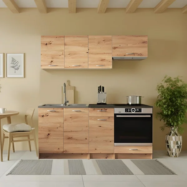 Cucina lineare 180cm completa componibile moderna con vano forno quercia Dalia