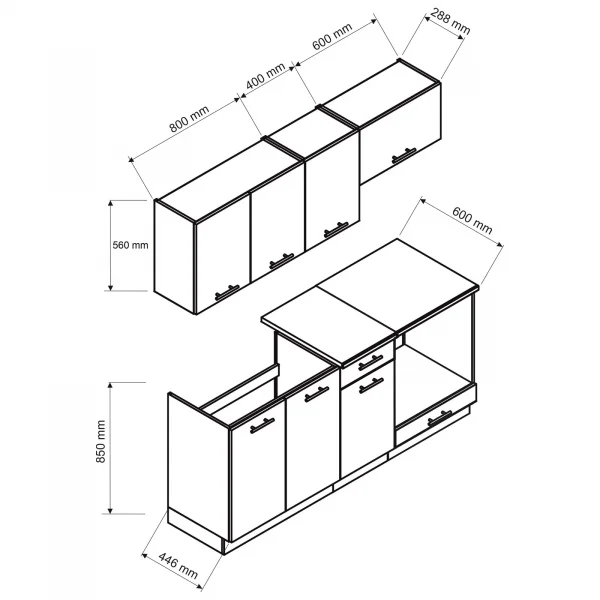 Cucina lineare 180cm completa componibile moderna con vano forno quercia Dalia