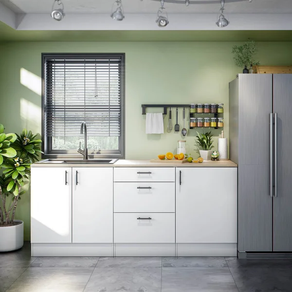 Cucina lineare 200 cm componibile bianco lucido rovere Kimera 7