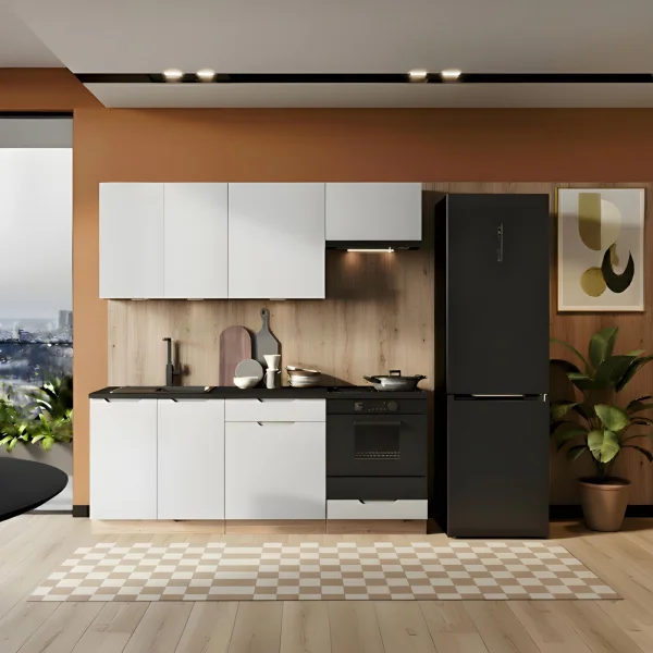 Cucina lineare 200cm completa componibile moderna grigio chiaro Etrax