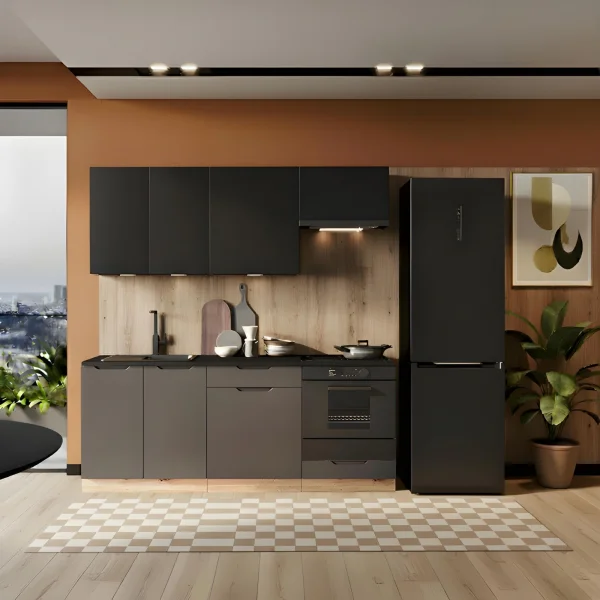 Cucina lineare 200cm completa componibile moderna marrone antracite Etrax