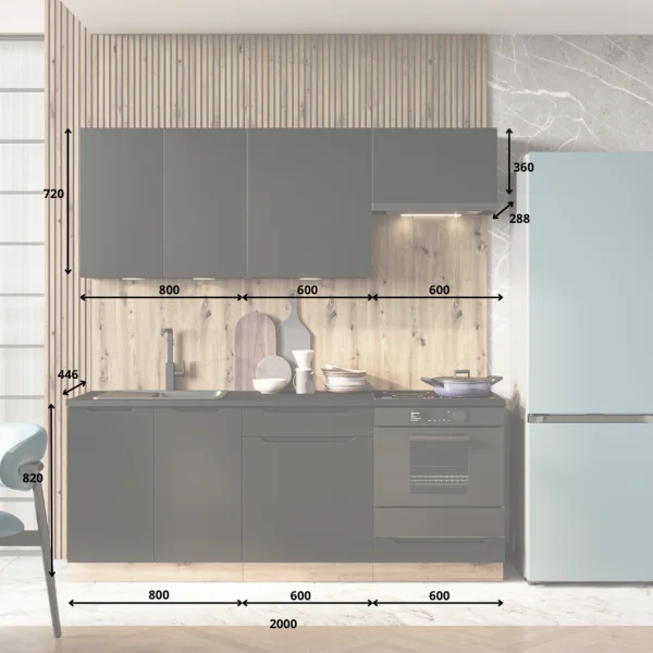 Cucina lineare 200cm completa componibile moderna marrone antracite Etrax