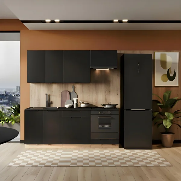Cucina lineare 200cm completa componibile moderna nera Etrax