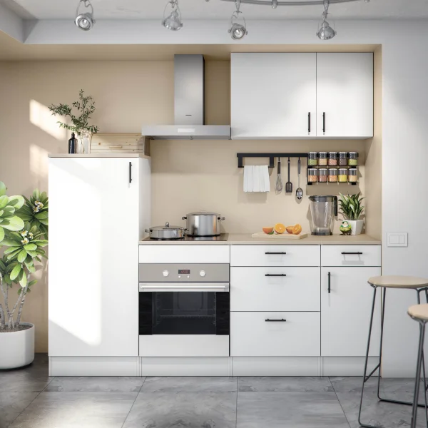 Cucina lineare 220 cm componibile bianco lucido rovere Kimera 3
