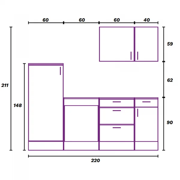 Cucina lineare 220 cm componibile bianco lucido rovere Kimera 3