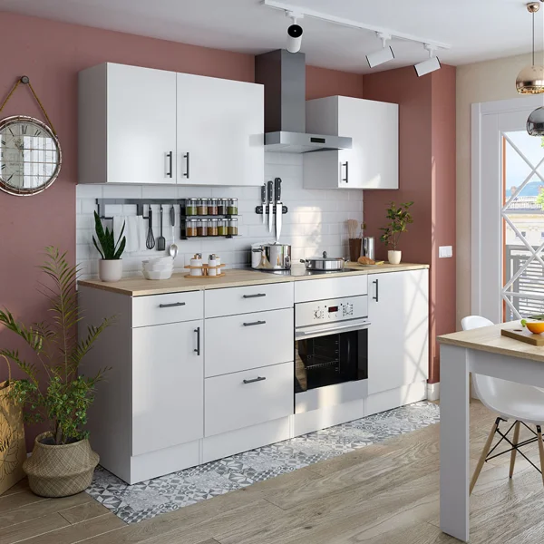 Cucina lineare 220 cm componibile bianco lucido rovere Kimera 4