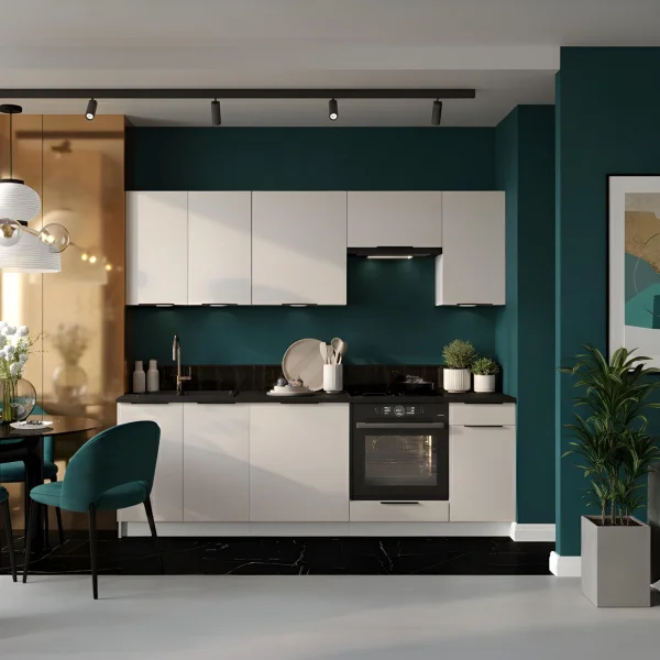 Cucina lineare 240cm completa componibile moderna beige cashmere Luce