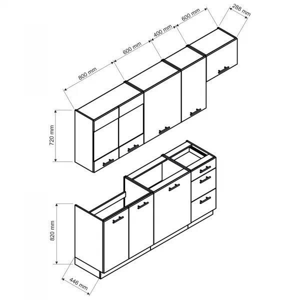 Cucina lineare 240cm completa componibile moderna con vano forno bianco lucido Brio