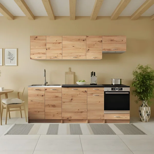 Cucina lineare 240cm completa componibile moderna con vano forno quercia Dalia