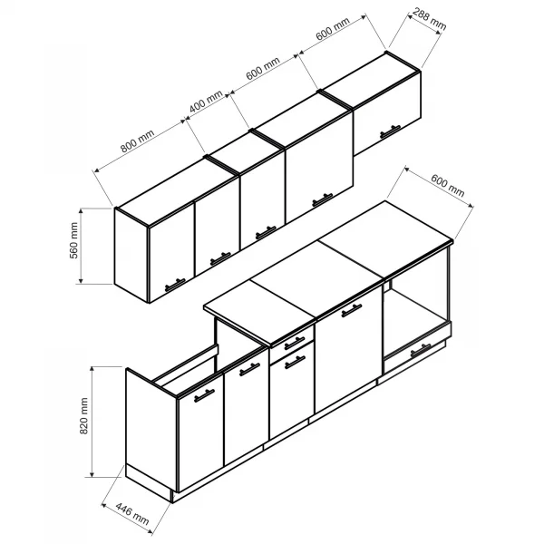 Cucina lineare 240cm completa componibile moderna con vano forno quercia Dalia