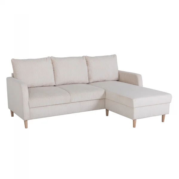 Divano angolare reversibile 198x142cm tessuto a coste bianco perla Chicca