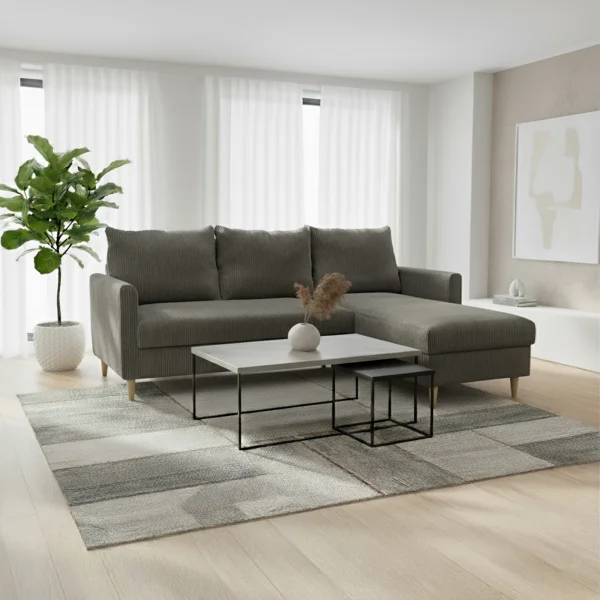 Divano angolare reversibile 198x142cm tessuto a coste grigio Chicca