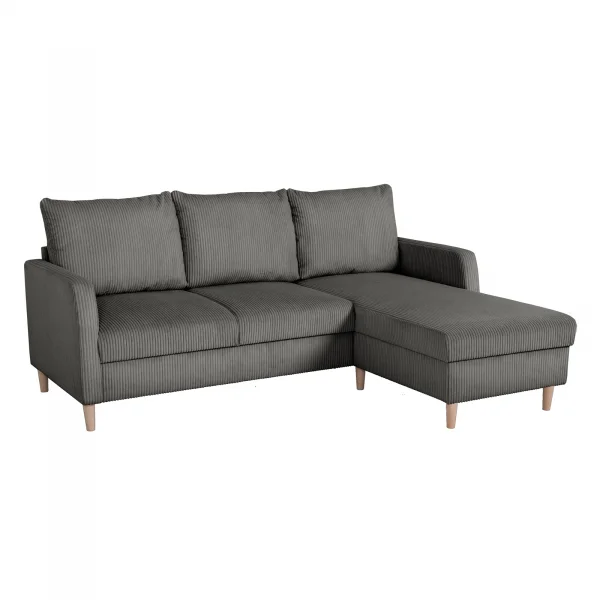 Divano angolare reversibile 198x142cm tessuto a coste grigio Chicca