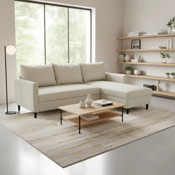 Divano angolare reversibile 198x142cm tessuto beige Chicca