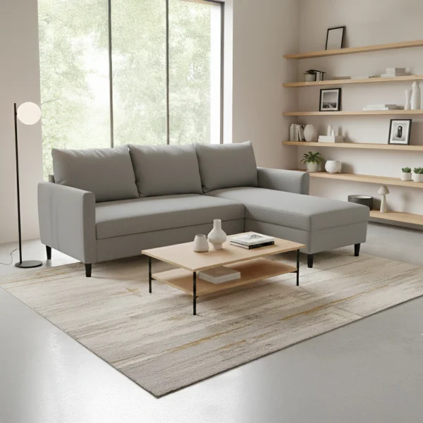 Divano angolare reversibile 198x142cm tessuto grigio Chicca