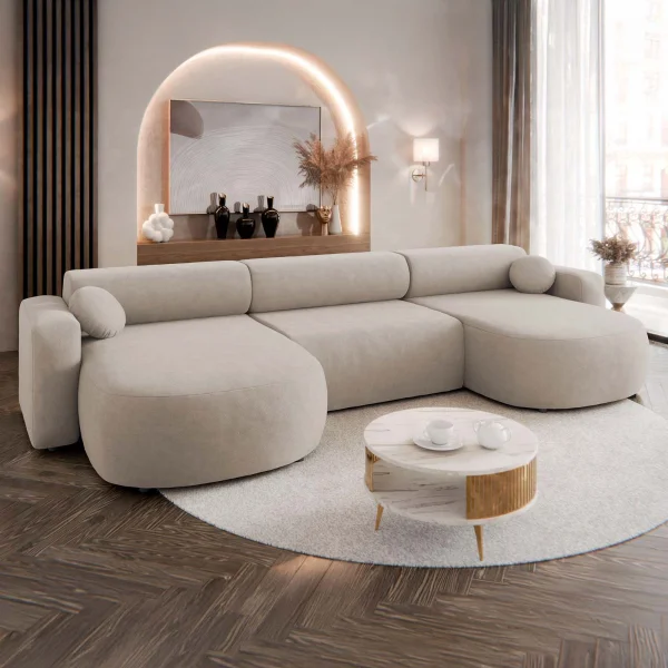 Divano letto panoramico 5 posti 354x150 cm beige cashmere Noum