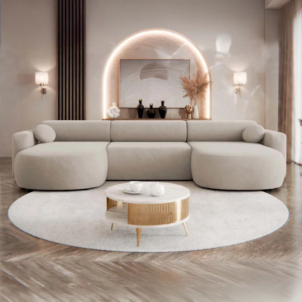 Divano letto panoramico 5 posti 354x150 cm beige cashmere Noum