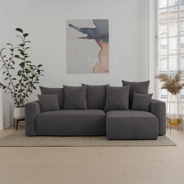 Divano letto angolare reversibile 238x142cm velluto a coste antracite Scintilla