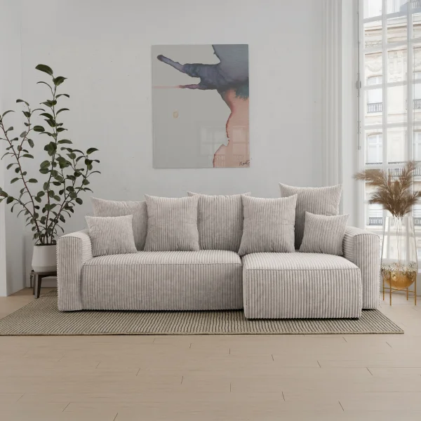 Divano letto angolare reversibile 238x142cm velluto a coste beige Scintilla