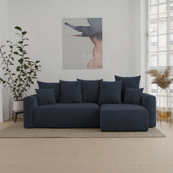 Divano letto angolare reversibile 238x142cm velluto a coste con libreria a sinistra nero Mistery