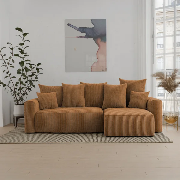 Divano letto angolare reversibile 238x142cm velluto a coste giallo senape Scintilla