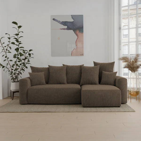 Divano letto angolare reversibile 238x142cm velluto a coste marrone Scintilla