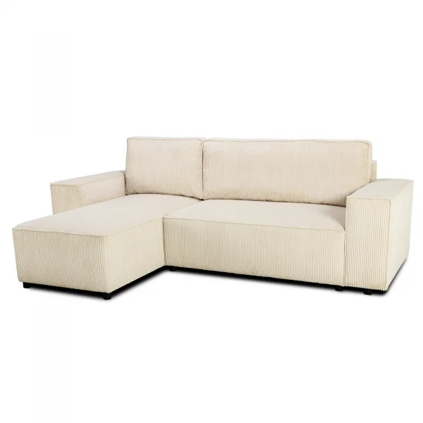 Divano letto angolare reversibile 242x155cm tessuto a coste beige Angels