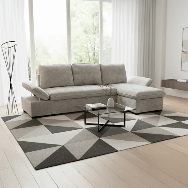 Divano letto angolare reversibile 260x148cm con vano contenitore tessuto grigio Arturo